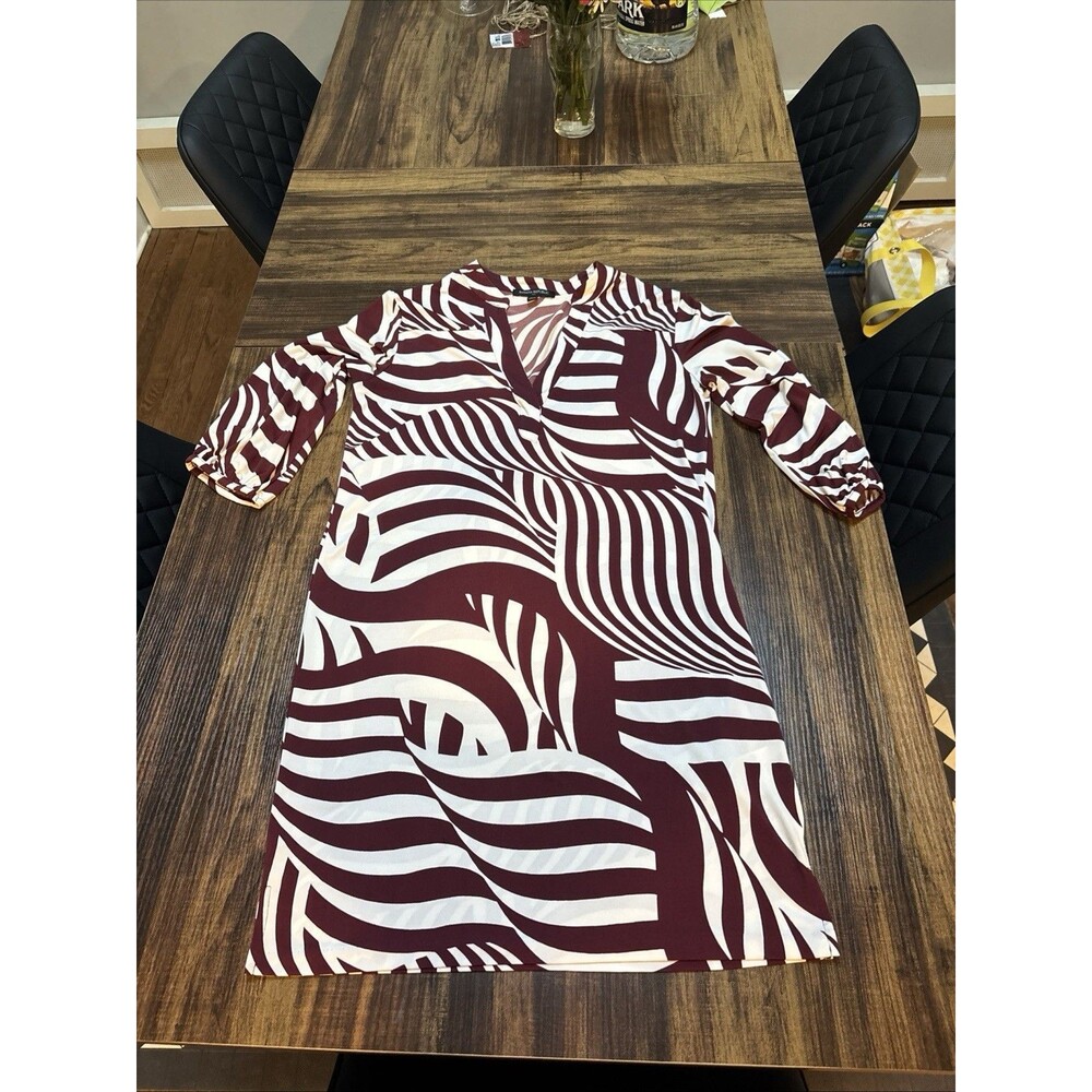 Banana Republic Womens XS Burgundy White Print V-Neck Tunic/Dress - EUC